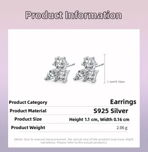 Détails des boucles d'oreilles en argent S925 avec zircon, taille 1,1x0,16cm, 2,06g