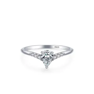 925 Sterling Silver Pear Cut Zirconia Water Drop Ring For Women Fashion V-Shaped Chevron Stackable Wedding Party Jewelry