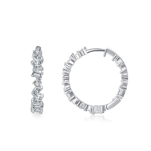 S925 sterling silver hoop earrings with irregular pavé cubic zirconia gemstones