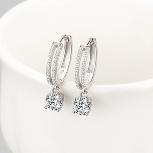 Elegant S925 sterling silver hoop earrings with brilliant round cubic zirconia drops