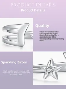 Detailed macro view of S925 sterling silver star ring with polished zircon setting