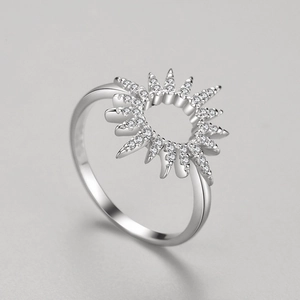 Elegant S925 sterling silver sunflower ring with sparkling white zircon stones for women