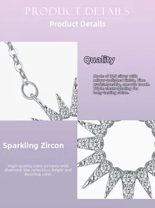 Macro detail of S925 sterling silver sunflower pendant with cubic zirconia inlay