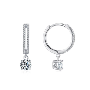 S925 sterling silver drop earrings with brilliant round cut cubic zirconia stones