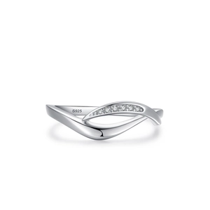 Minimalist S925 sterling silver crisscross ring with micro-pave white zircon stones
