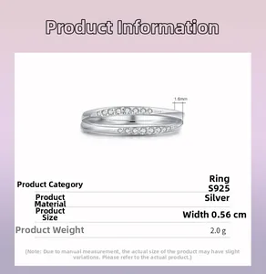Detailed view of S925 silver double layer ring with micro-pave crystals and measurements