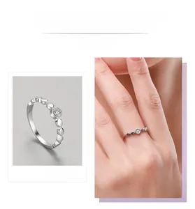 Detailed view of S925 sterling silver honeycomb ring featuring micro-set zircon stone