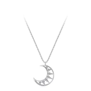 S925 Sterling Silver Moon Pendant Necklace For Women Micro Inlaid Rhinestone Clavicle Chain Romantic Light Luxury Jewelry