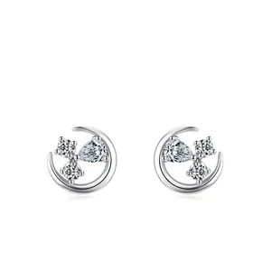 Boucles d'Oreilles Clous en Argent Sterling 925 Étoile Lune pour Femmes Petits Zirconia Incrusté Frais Minimaliste Bijoux d'Oreille Cadeau d'Anniversaire