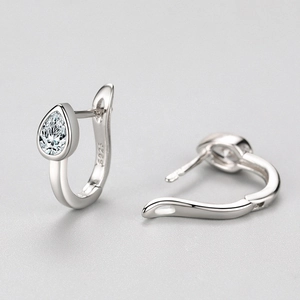 Luxurious S925 sterling silver hoop earrings with pear-cut cubic zirconia droplets