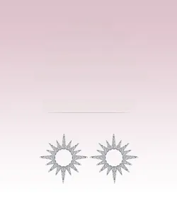 Macro detail of S925 sterling silver sunflower earrings with sparkling pavé zircons