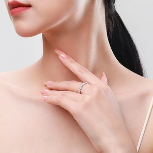 Irregular S925 sterling silver band with alternating round and baguette zirconia stones