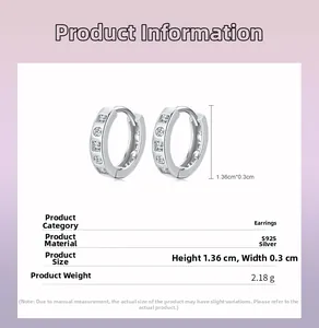 Detailed size specifications for S925 sterling silver pave-set zirconia hoop earrings