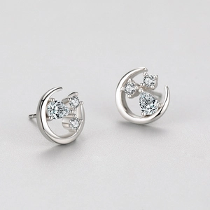 Élégantes boucles d'oreilles lune en argent S925 avec zircons cubiques scintillants