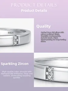 Macro de la bague en argent sterling S925 montrant le poinçon interne et le détail du zircon