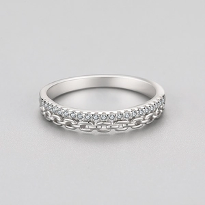 S925 sterling silver chain ring with pavé diamonds for women in layered minimalist style