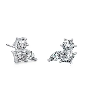 Boucles d'Oreilles Clous en Argent Sterling 925 avec Zirconia pour Femmes Élégantes Boucles d'Oreilles Cluster Géométriques Hexagonales Plaqué Platine Bijoux