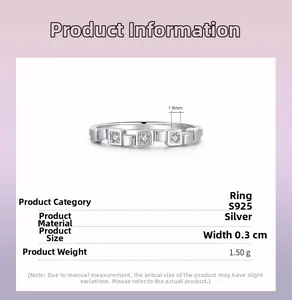 Detail view of S925 silver ring featuring 1.6mm micro-inlaid stones and 0.3cm width
