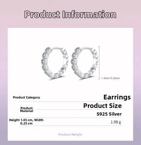 Détail de boucles d'oreilles créoles en argent S925 avec dimensions et poinçon S925