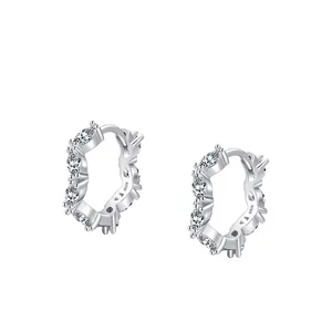 S925 Sterling Silver Irregular Marquise Zirconia Hoop Earrings For Women Lightweight Geometric Huggie Earrings Fashion Jewelry