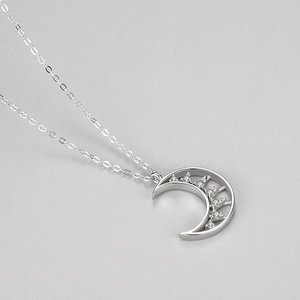 Elegant s925 silver crescent moon necklace with sparkling micro-inlaid diamonds for women