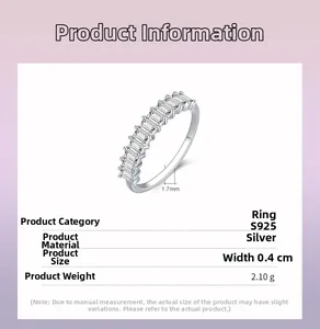 Détails des dimensions de la bague en argent S925 avec largeur 0,4cm et poids 2,1g