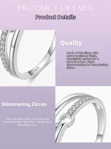 Macro detail of S925 sterling silver double-layer ring with micro-set cubic zirconia