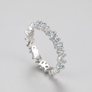 Irregular S925 sterling silver band with multi-shape cubic zirconia in 45-degree view