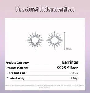 Macro shot showing dimensions and weight of S925 sterling silver sunburst stud earrings