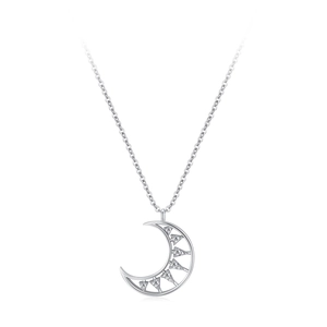Elegant S925 sterling silver crescent moon pendant necklace with sparkling zircon crystals
