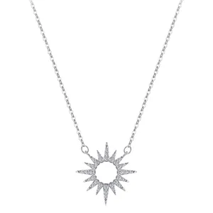 925 Sterling Silver Sunflower Starburst Pendant Necklace Luxury White Gold Plated Zirconia Inlaid O-Chain Jewelry For Women
