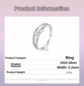 Detail of S925 sterling silver double layer ring with micro-pave cubic zirconia setting
