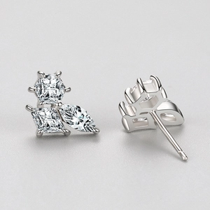 Boucles d'oreilles S925 en argent avec zircons géométriques marquise et carrés