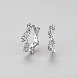 Elegant S925 sterling silver hoop earrings with marquise and round cubic zirconia stones
