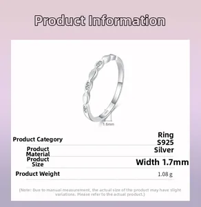 Detail view of 1.7mm S925 sterling silver geometric ring with micro-inlaid cubic zirconia