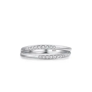925 Sterling Silver Double Layer Geometric Ring For Women Minimalist Micro Inlaid Zirconia Fashion Jewelry Valentine Day Gift