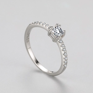 Classic S925 sterling silver ring featuring a square princess cut cubic zirconia stone