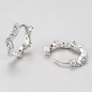 Elegant S925 sterling silver hoop earrings with marquise-cut white cubic zirconia stones