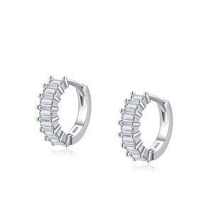Elegant S925 sterling silver hoop earrings with rectangular cubic zirconia stones