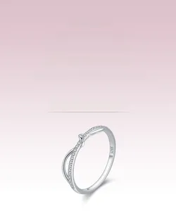 Macro detail of S925 sterling silver stamp on twisted ring with micro-set zircon