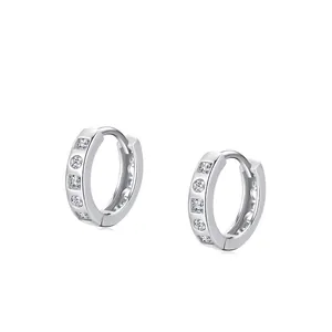 S925 Sterling Silver Micro Pave Zirconia Hoop Earrings For Women Luxury Geometric Huggie Earring Jewelry Gift For Party