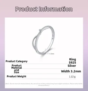 Detail view of S925 sterling silver ring showing dimensions 3.2mm width and 1.12g weight