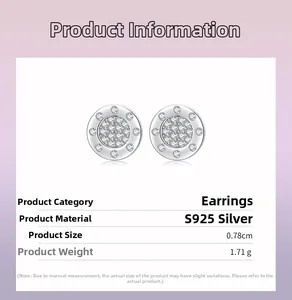 Detailed view of S925 sterling silver micro-pave stud earrings measuring 0.78cm wide