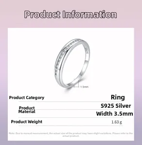 Détails de la bague en argent S925 de 3,5mm avec micro-pavé et dimensions du produit