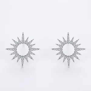 925 Sterling Silver Fashion Pave Rhinestone Sunflower Stud Earrings For Women Exquisite Luxury Flower Ear Jewelry Gift