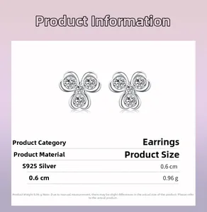 Detail view of 0.6cm S925 sterling silver three-petal flower stud earrings with cubic zirconia