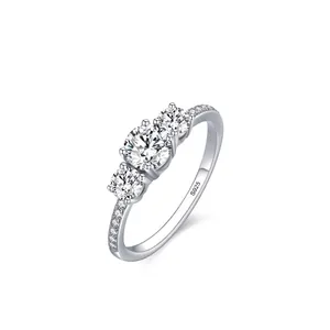 S925 Sterling Silver Three Stone Zirconia Ring For Women Elegant Inlaid CZ High Jewelry Engagement Wedding Band Finger Ring