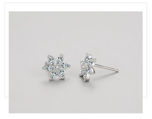 Detail of S925 sterling silver flower earrings with marquise-cut marquise zircons