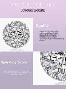 Macro view of s925 silver round stud earring featuring cubic zirconia and claw setting