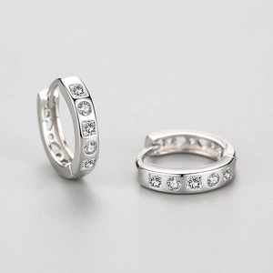 S925 sterling silver hoop earrings with cubic zirconia inlay in a minimalist design